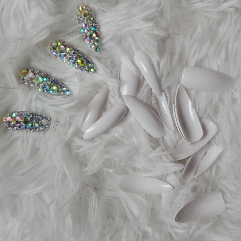 White and crystal stiletto nails